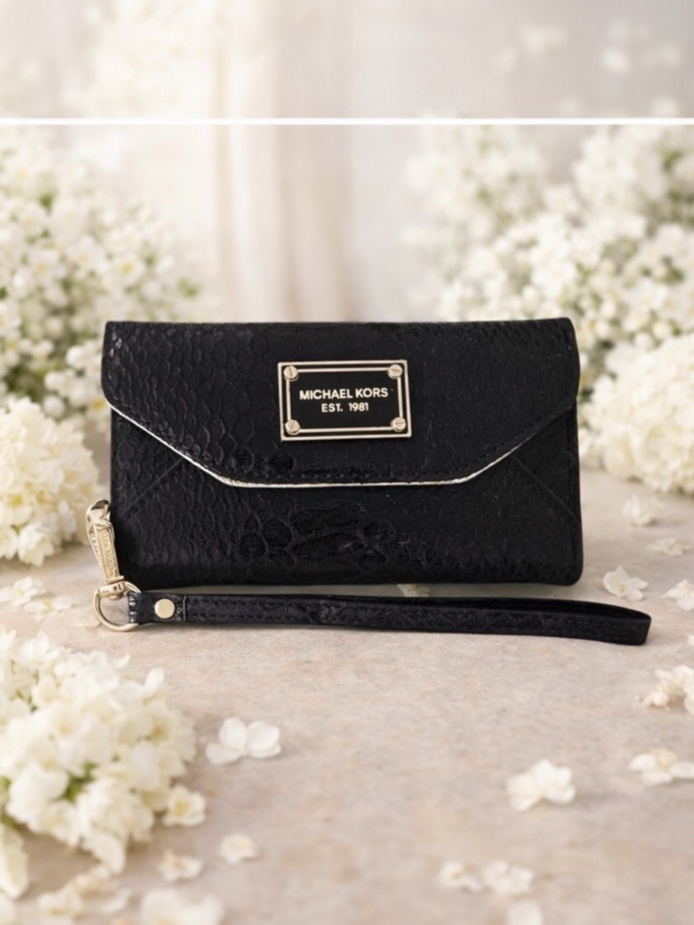 Michael Kors Designer Rare Black Embossed Python Wristlet or Clutch